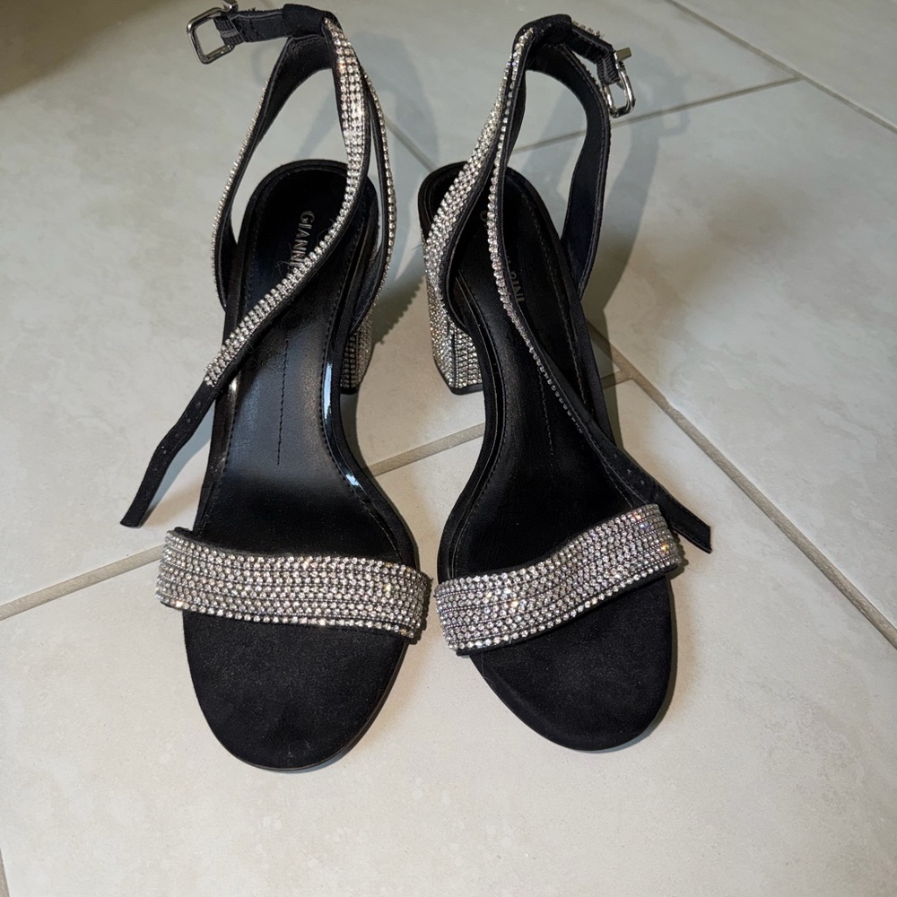 Gianni Bini Black Crystal-Embellished Slingback Heels